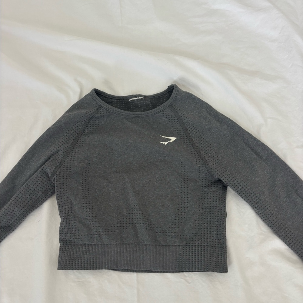 Gymshark Grey Cropped Long Sleeve Athletic Top